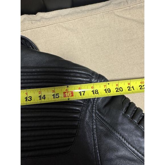 IK Leather Jacket Mens Large Black Biker Moto Asymmetrical Zip Quilted Ribbed - Picture 14 of 16